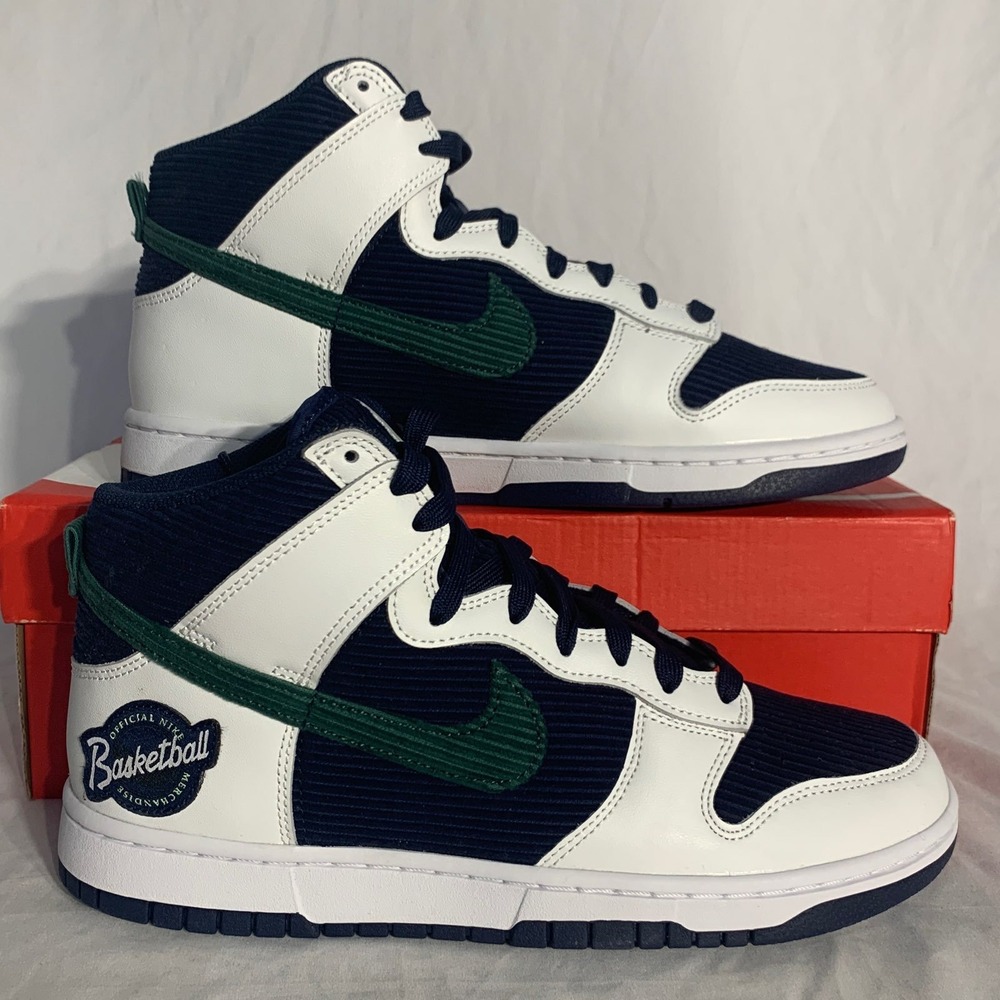 Nike Dunk Hi Premium Embossed College Navy Green White Sneakers Mens‎ 9.5